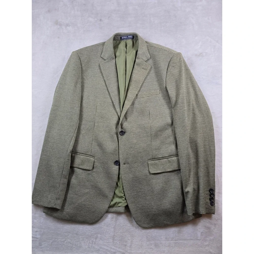 PJ Paul Jones Blazer Mens Large Olive Green Houndstooth Golf Sport Coat